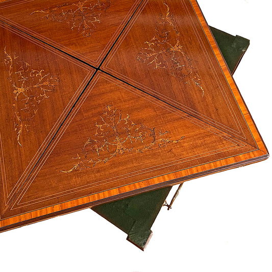 Maple & Co Satinwood Card Table With Inlaid Decoration Edwardian ANTIQUE