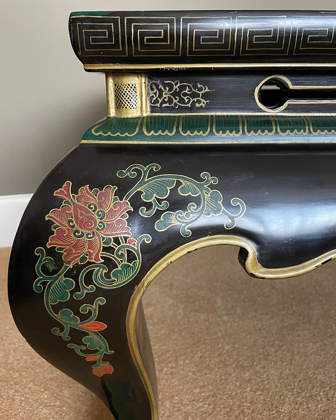 Black Lacquered Coffee Table & Inset Cloisonne Discs China 1920's ANTIQUE