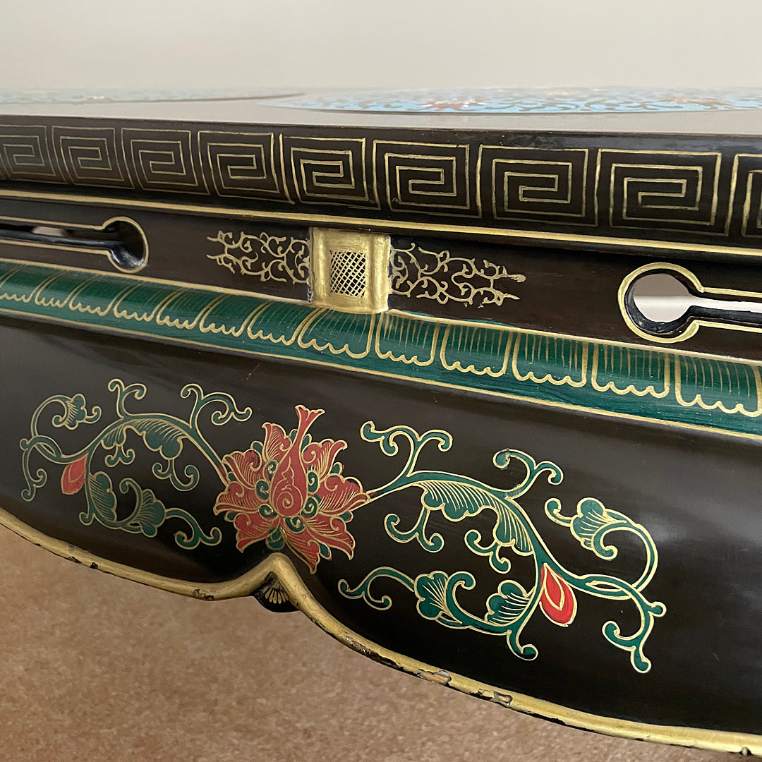 Black Lacquered Coffee Table & Inset Cloisonne Discs China 1920's ANTIQUE