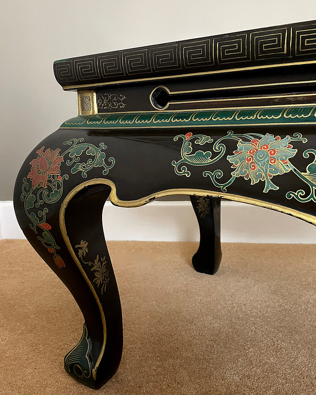 Black Lacquered Coffee Table & Inset Cloisonne Discs China 1920's ANTIQUE