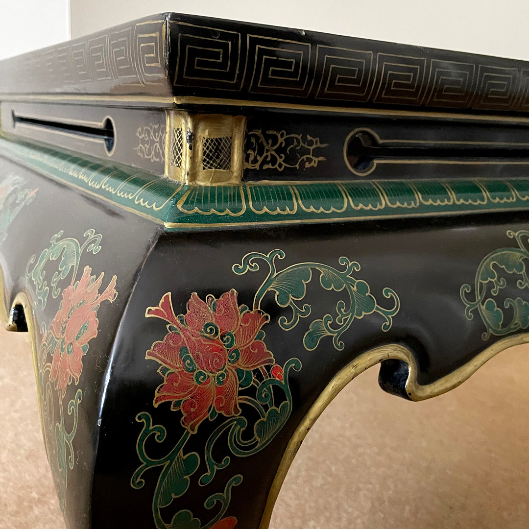 Black Lacquered Coffee Table & Inset Cloisonne Discs China 1920's ANTIQUE