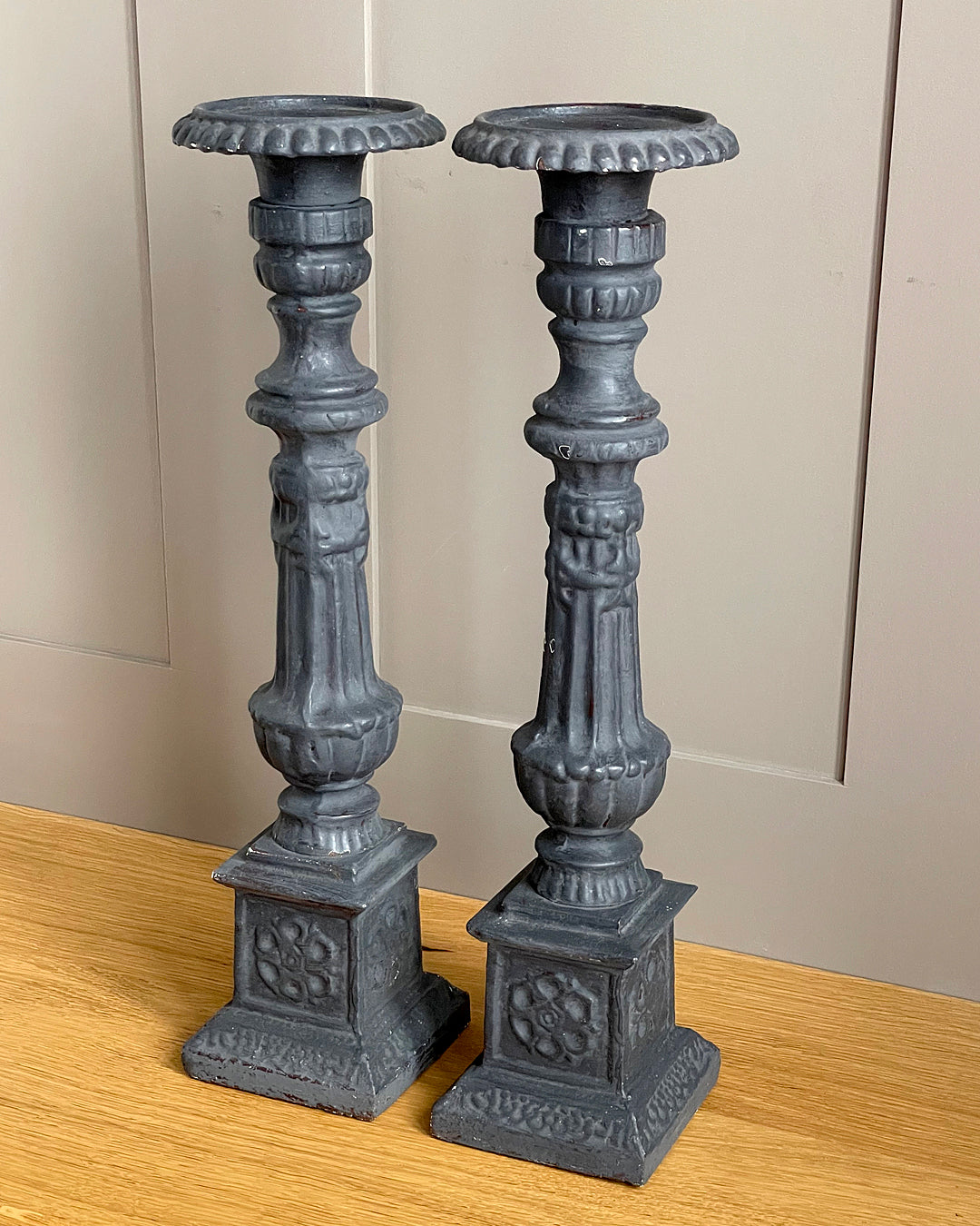 Set Of Cast Iron Garden Candlestick Holders 45cm French 1890's ANTIQUE