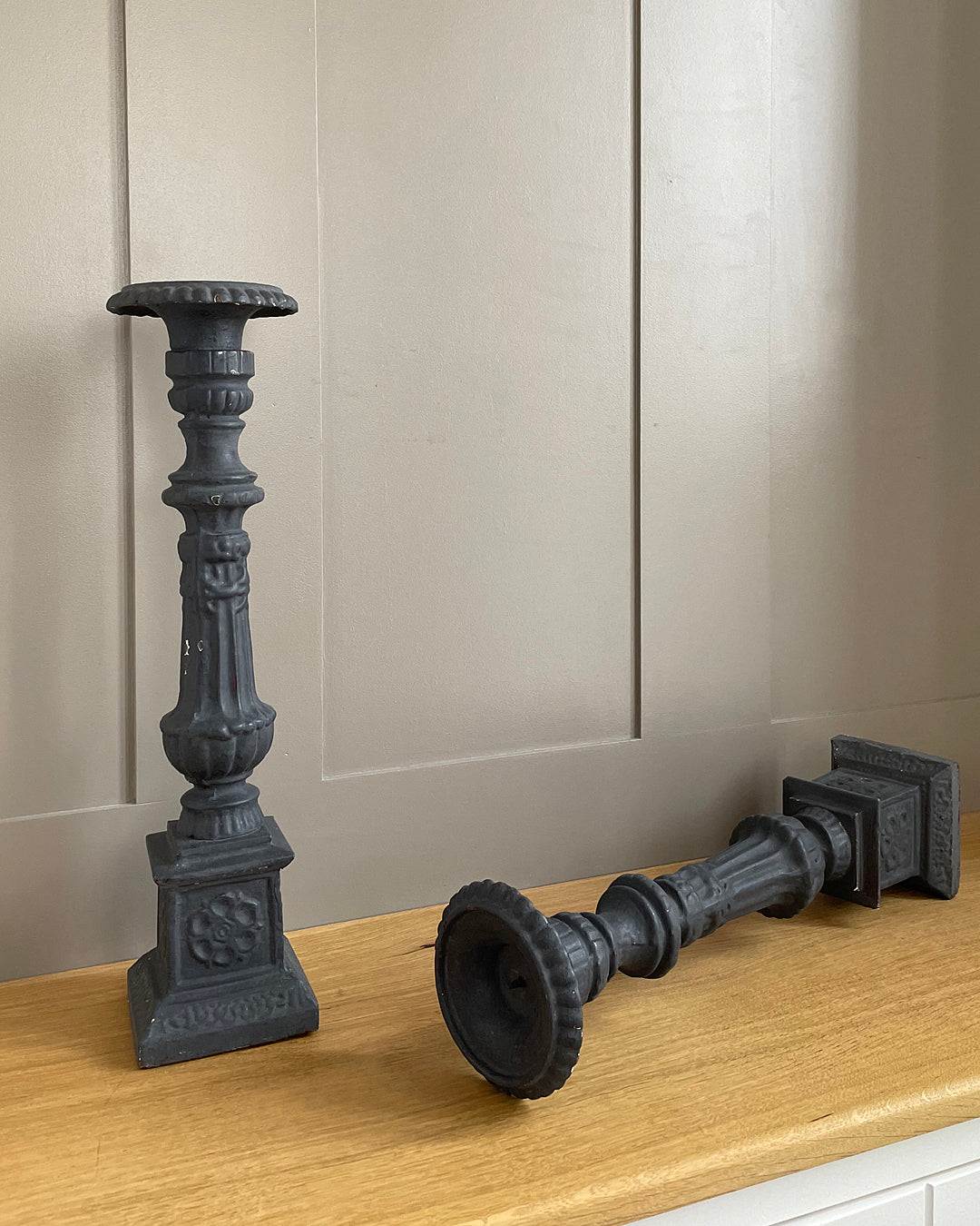 Set Of Cast Iron Garden Candlestick Holders 45cm French 1890's ANTIQUE