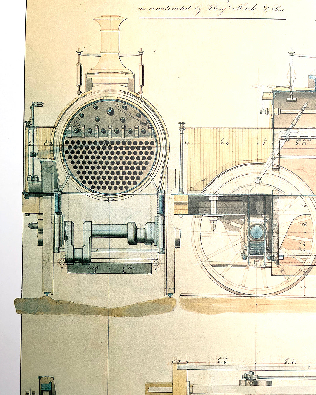 Set Of Three Steam Locomotive Engineering Drawing Prints Framed COLLECTABLE
