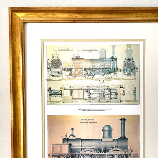 Set Of Three Steam Locomotive Engineering Drawing Prints Framed COLLECTABLE