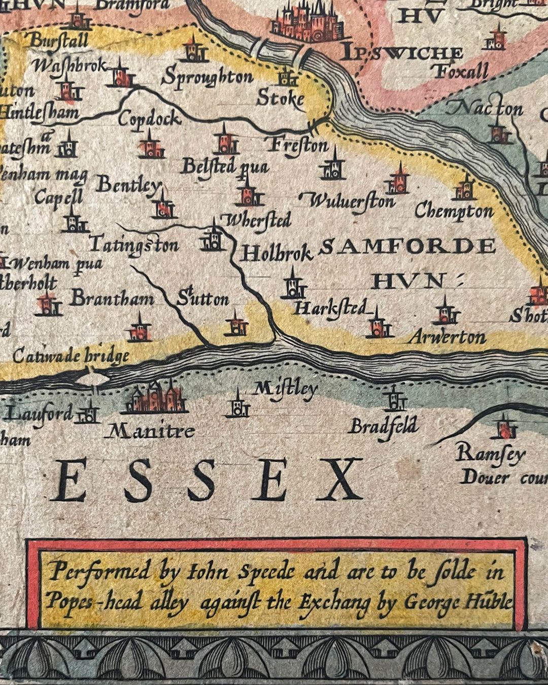 Suffolke Described - Suffolk County Map By John Speed - George Humble Edition 1611 ANTIQUE