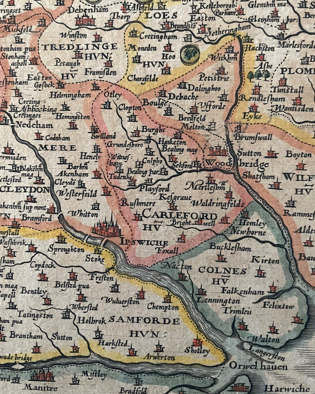 Suffolke Described - Suffolk County Map By John Speed - George Humble Edition 1611 ANTIQUE