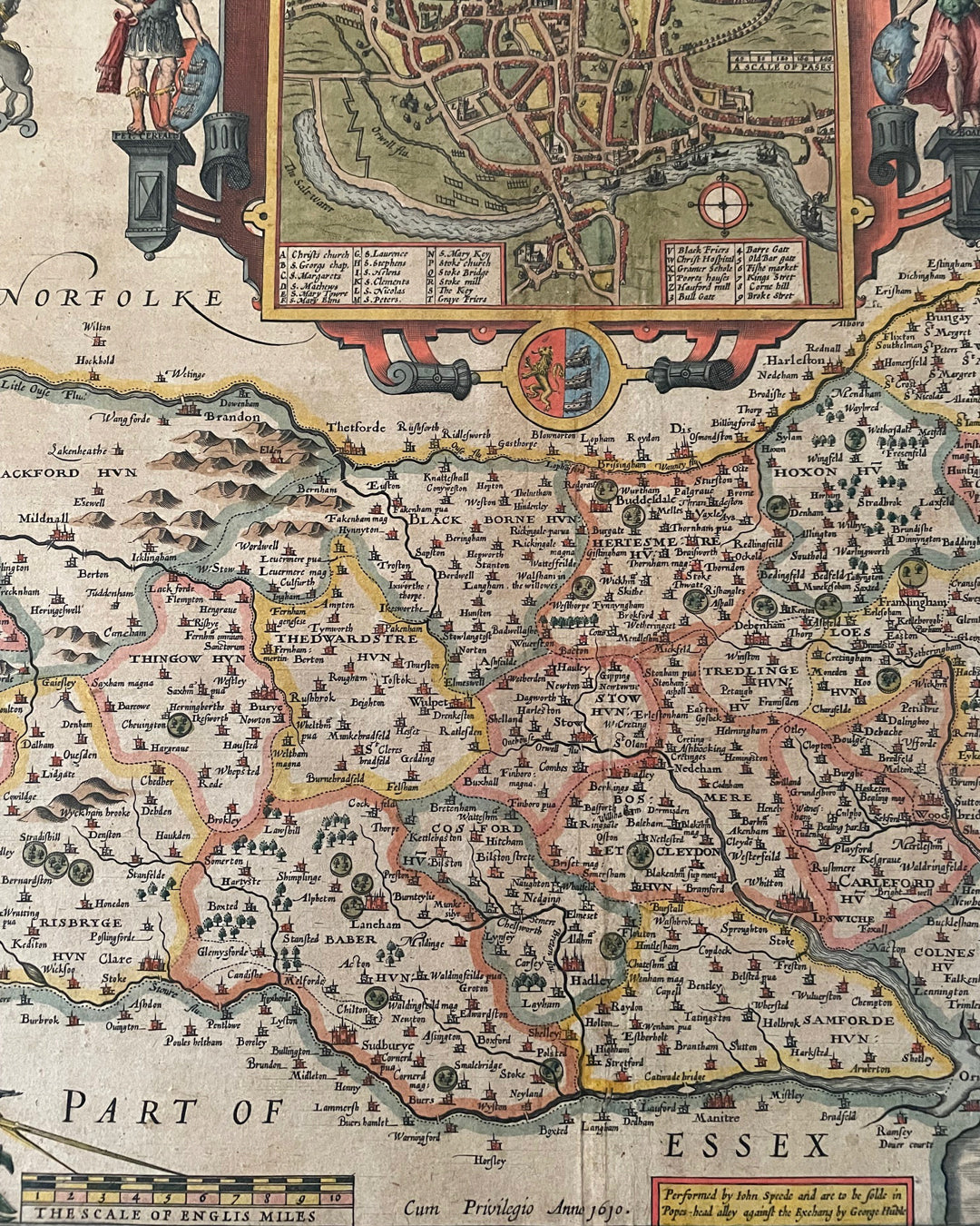 Suffolke Described - Suffolk County Map By John Speed - George Humble Edition 1611 ANTIQUE