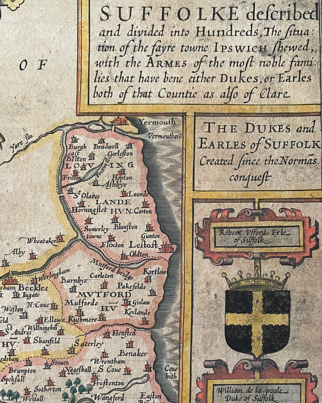 Suffolke Described - Suffolk County Map By John Speed - George Humble Edition 1611 ANTIQUE