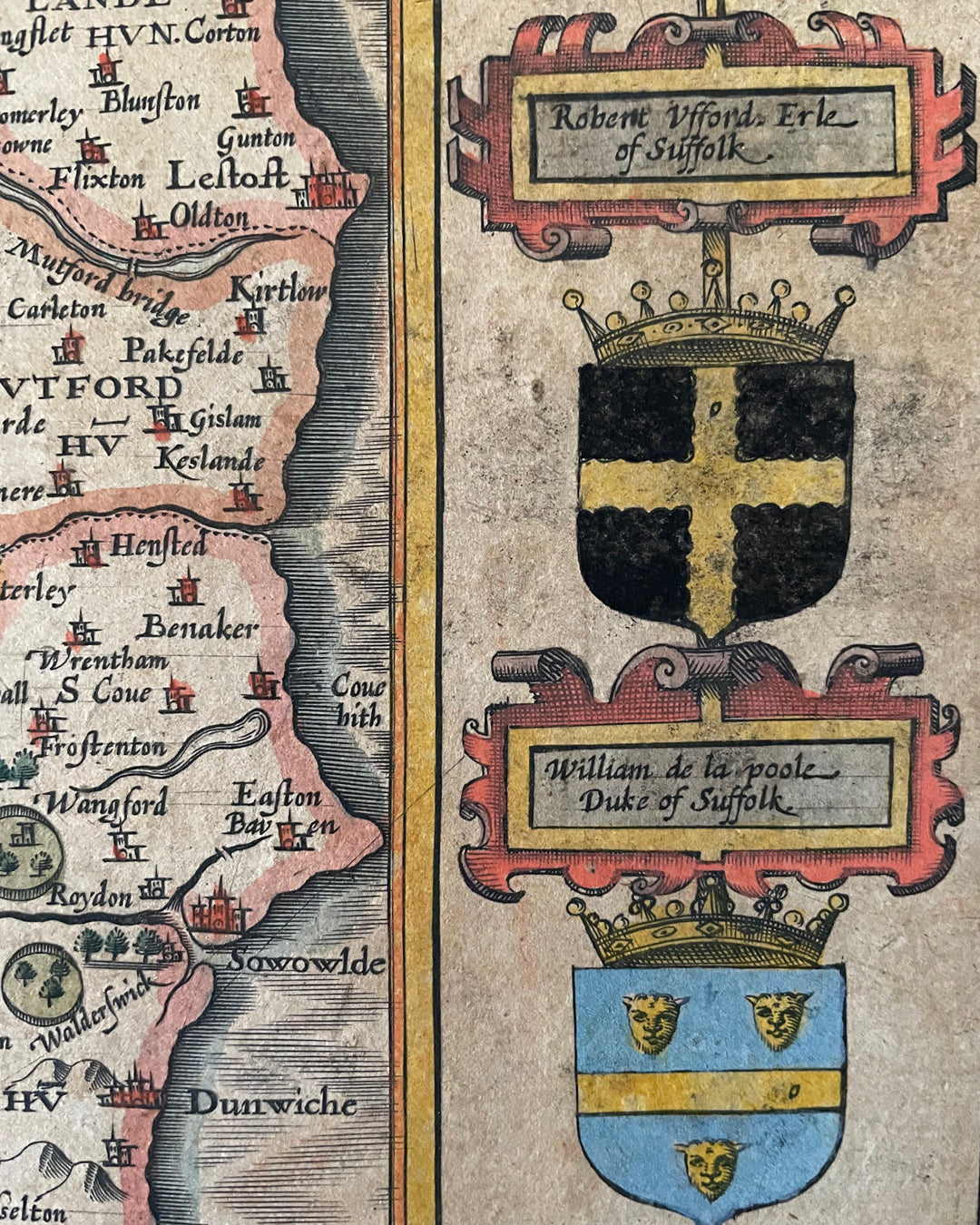 Suffolke Described - Suffolk County Map By John Speed - George Humble Edition 1611 ANTIQUE