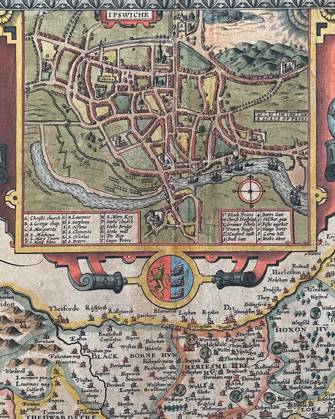 Suffolke Described - Suffolk County Map By John Speed - George Humble Edition 1611 ANTIQUE