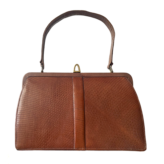 Mappin & Webb Ladies Handbag Brown Lizard Skin Leather 1950's VINTAGE