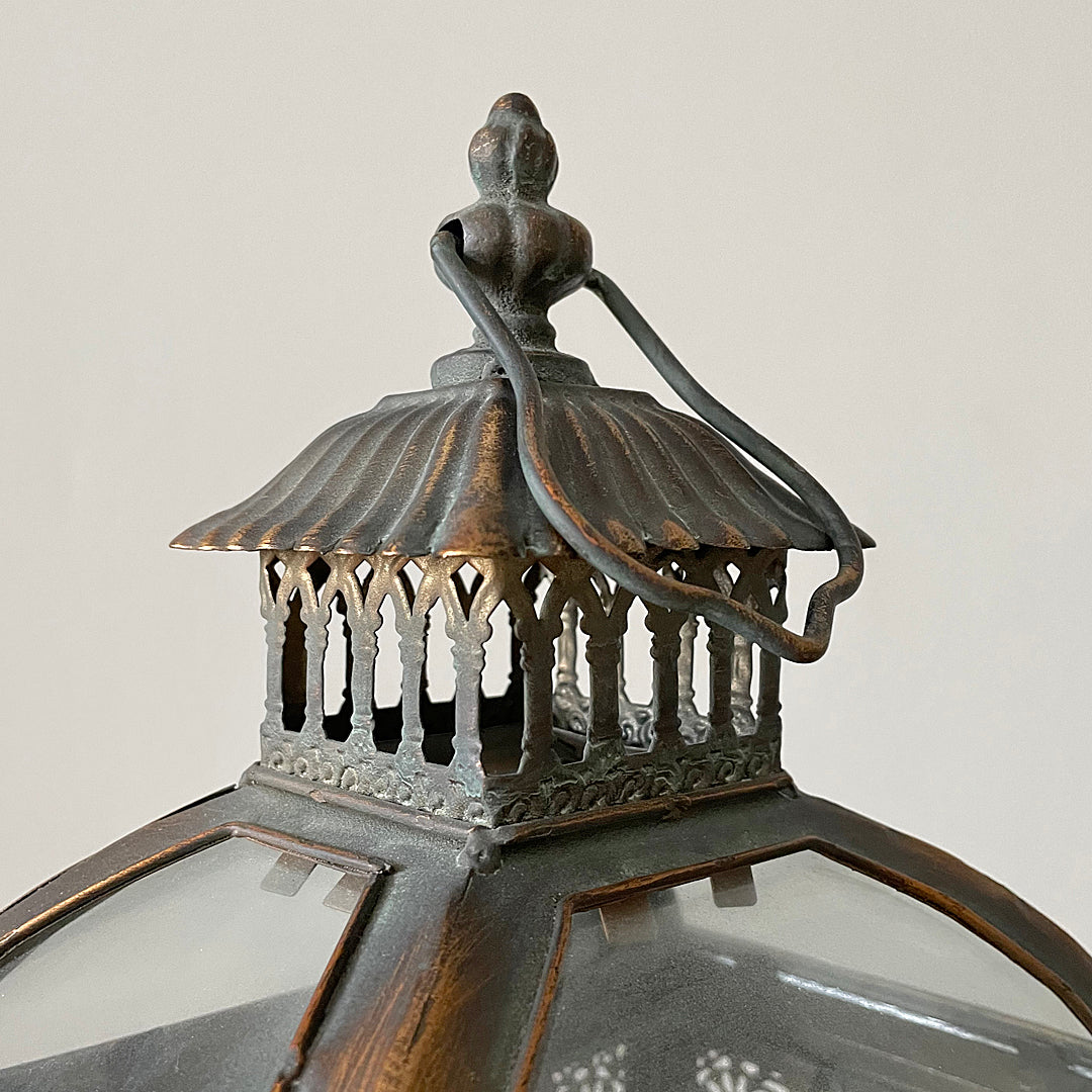A Set Of Large Lanterns Glass & Pierced Metal Indian Style VINTAGE