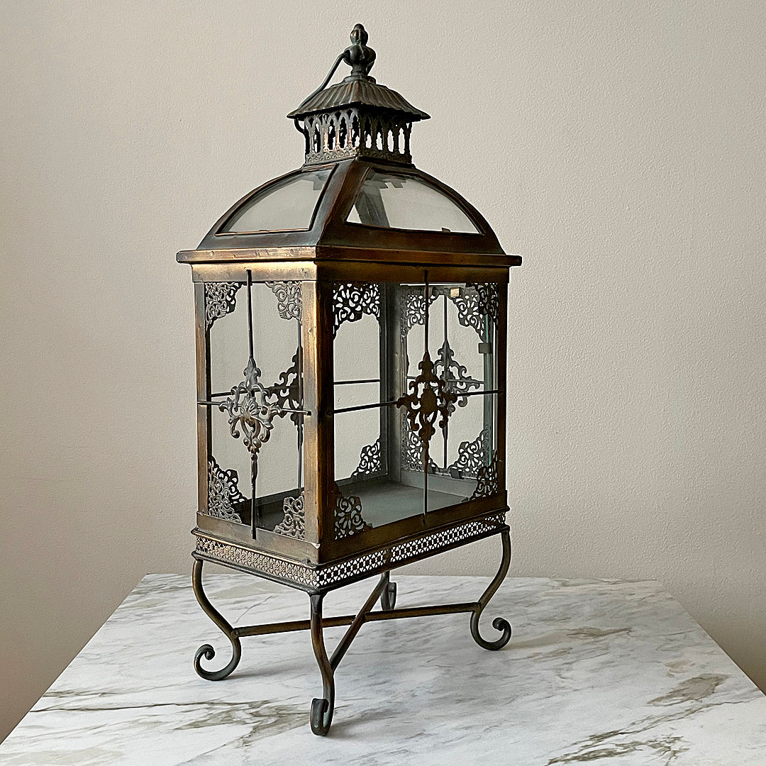 A Set Of Large Lanterns Glass & Pierced Metal Indian Style VINTAGE