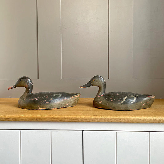 A Pair Of Wooden Decoy Ducks Carved & Hand Painted 1920's ANTIQUE