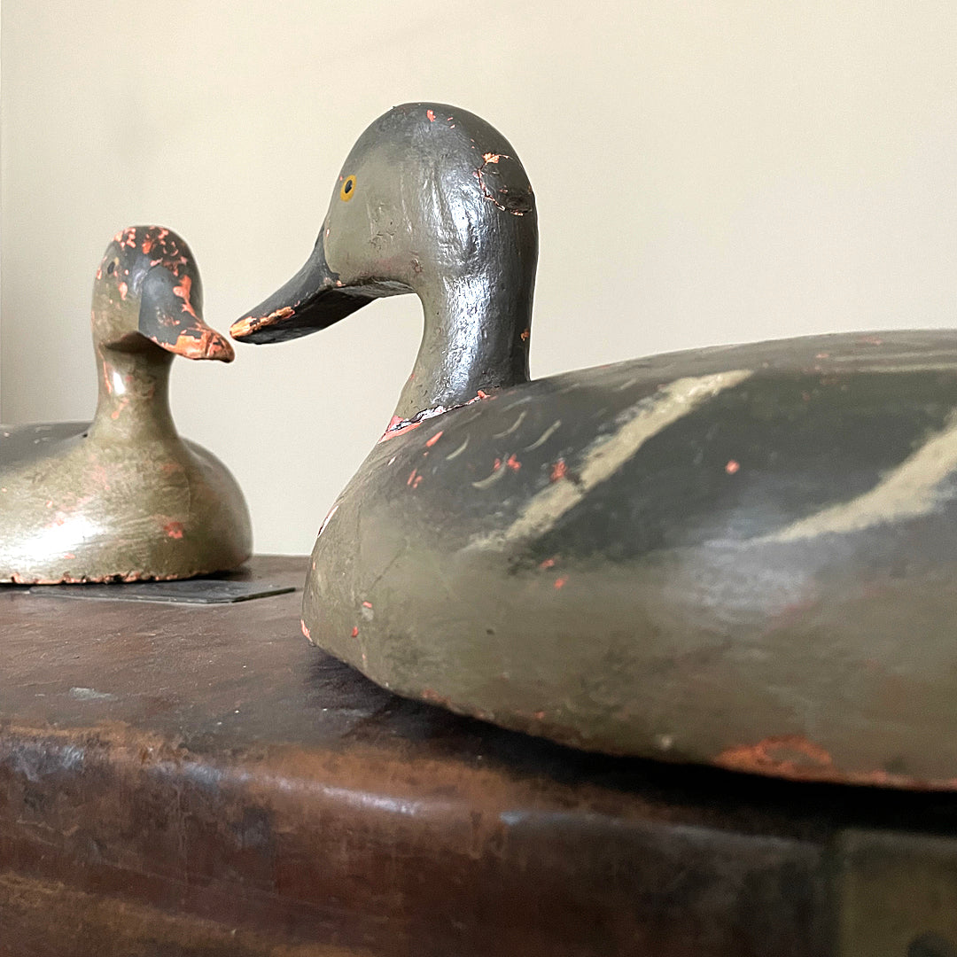 A Pair Of Wooden Decoy Ducks Carved & Hand Painted 1920's ANTIQUE
