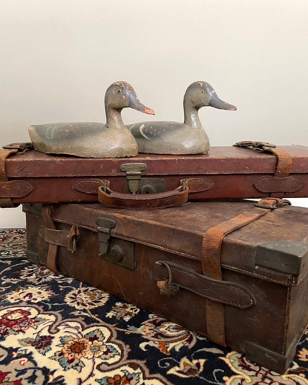 A Pair Of Wooden Decoy Ducks Carved & Hand Painted 1920's ANTIQUE