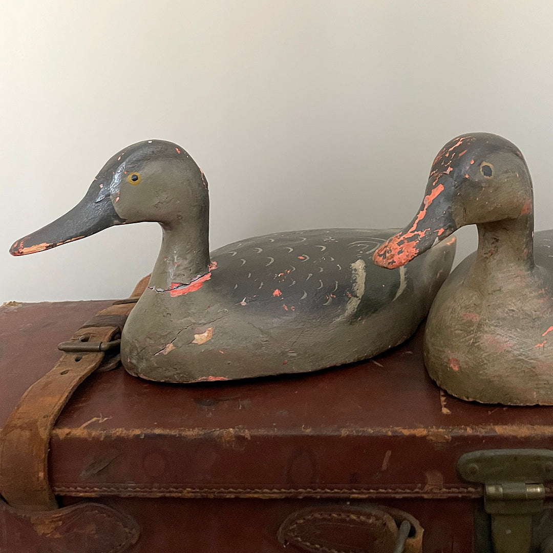 A Pair Of Wooden Decoy Ducks Carved & Hand Painted 1920's ANTIQUE