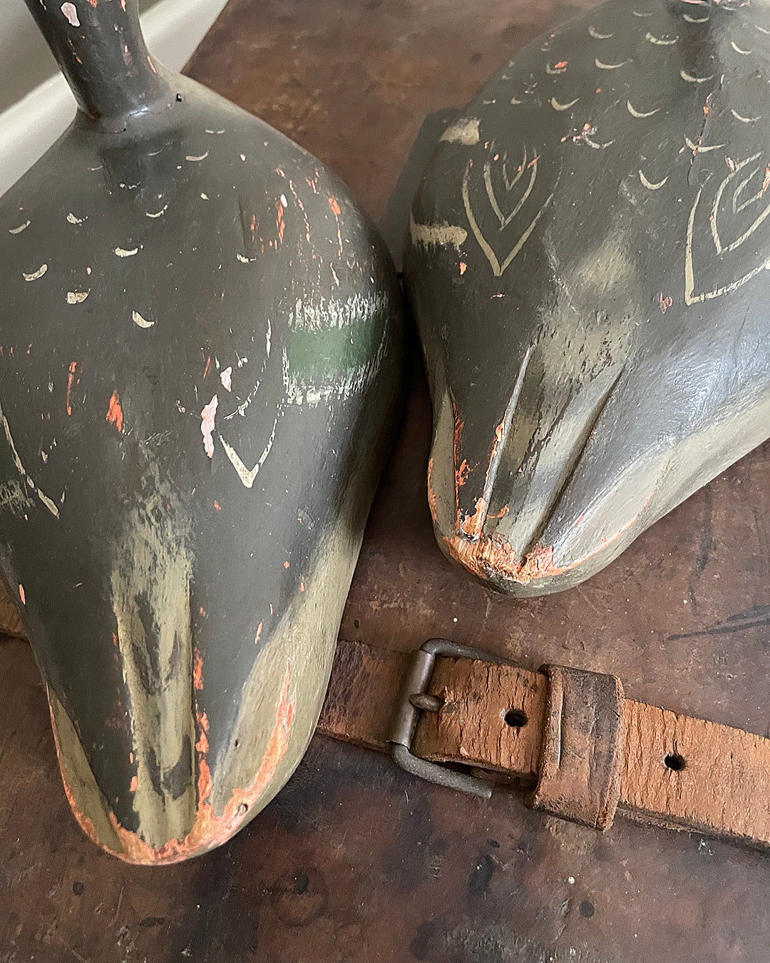 A Pair Of Wooden Decoy Ducks Carved & Hand Painted 1920's ANTIQUE