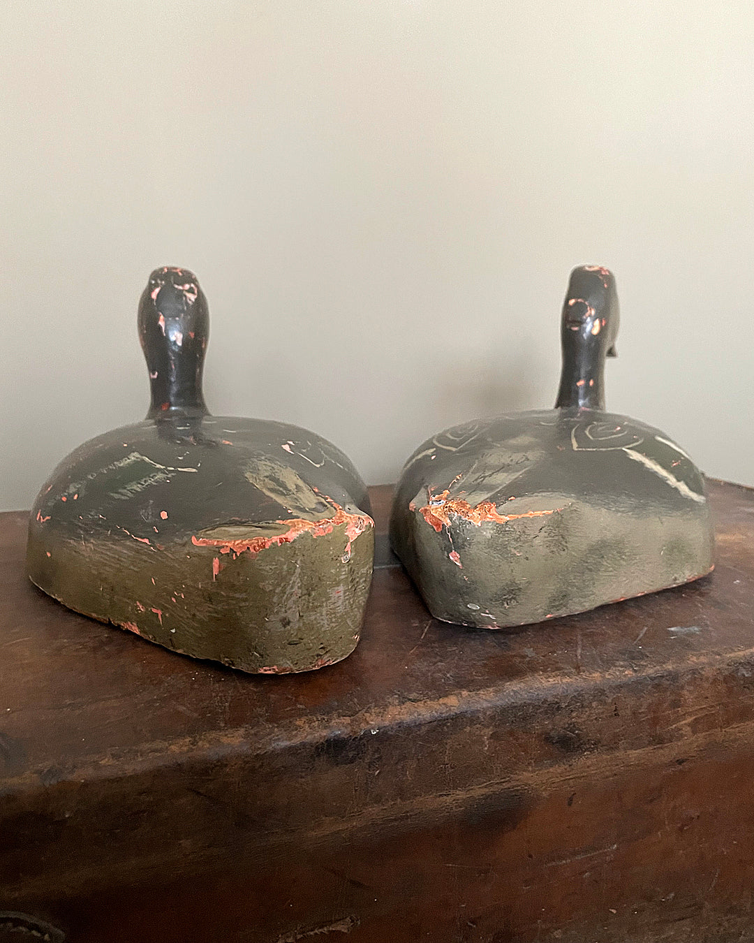 A Pair Of Wooden Decoy Ducks Carved & Hand Painted 1920's ANTIQUE