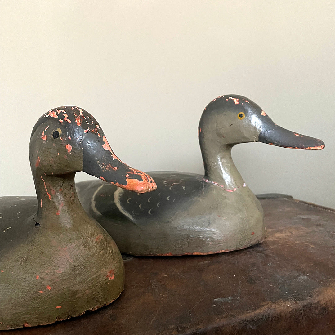 A Pair Of Wooden Decoy Ducks Carved & Hand Painted 1920's ANTIQUE