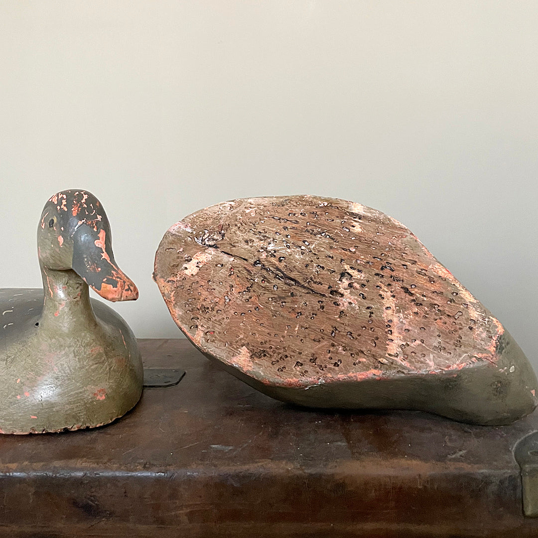A Pair Of Wooden Decoy Ducks Carved & Hand Painted 1920's ANTIQUE