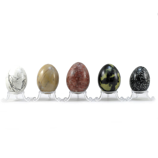 A Set of Five Semi-Precious Stone Eggs With Stands (1) COLLECTABLE
