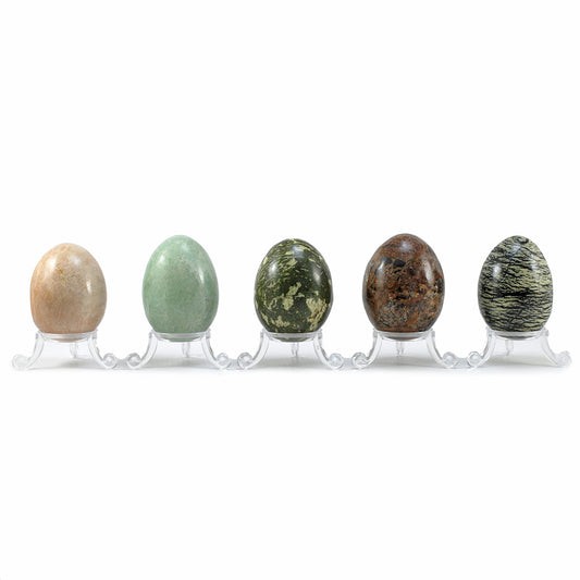 A Set of Five Semi-Precious Stone Eggs With Stands (2) COLLECTABLE