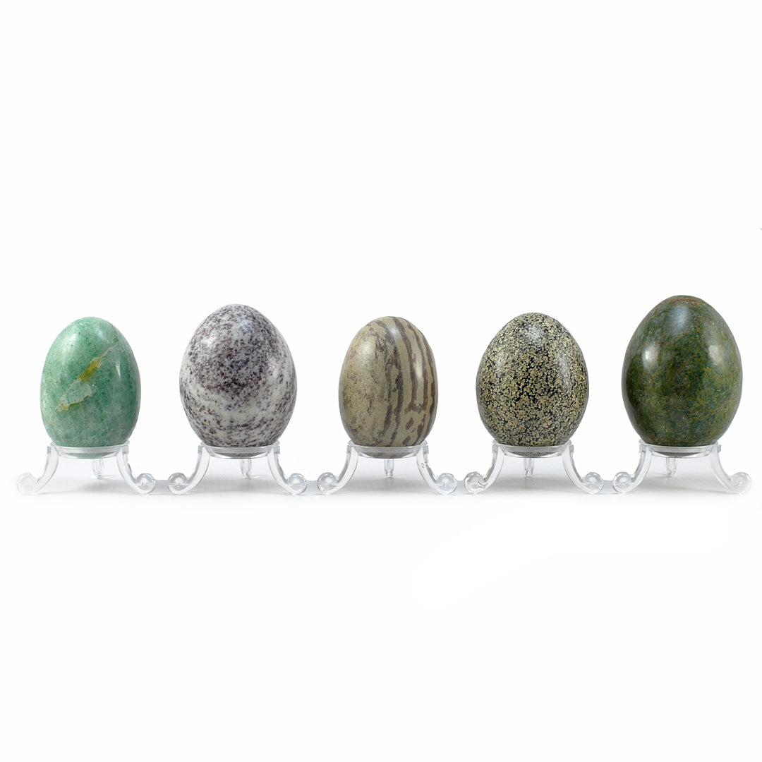 A Set of Five Semi-Precious Stone Eggs With Stands (3) COLLECTABLE