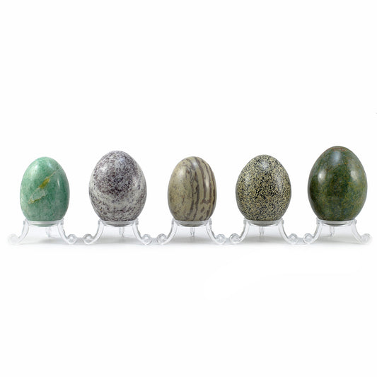 A Set of Five Semi-Precious Stone Eggs With Stands (3) COLLECTABLE