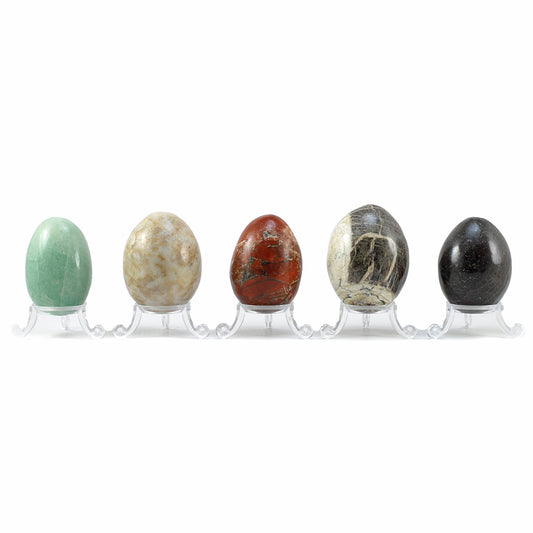 A Set of Five Semi-Precious Stone Eggs With Stands (5) COLLECTABLE