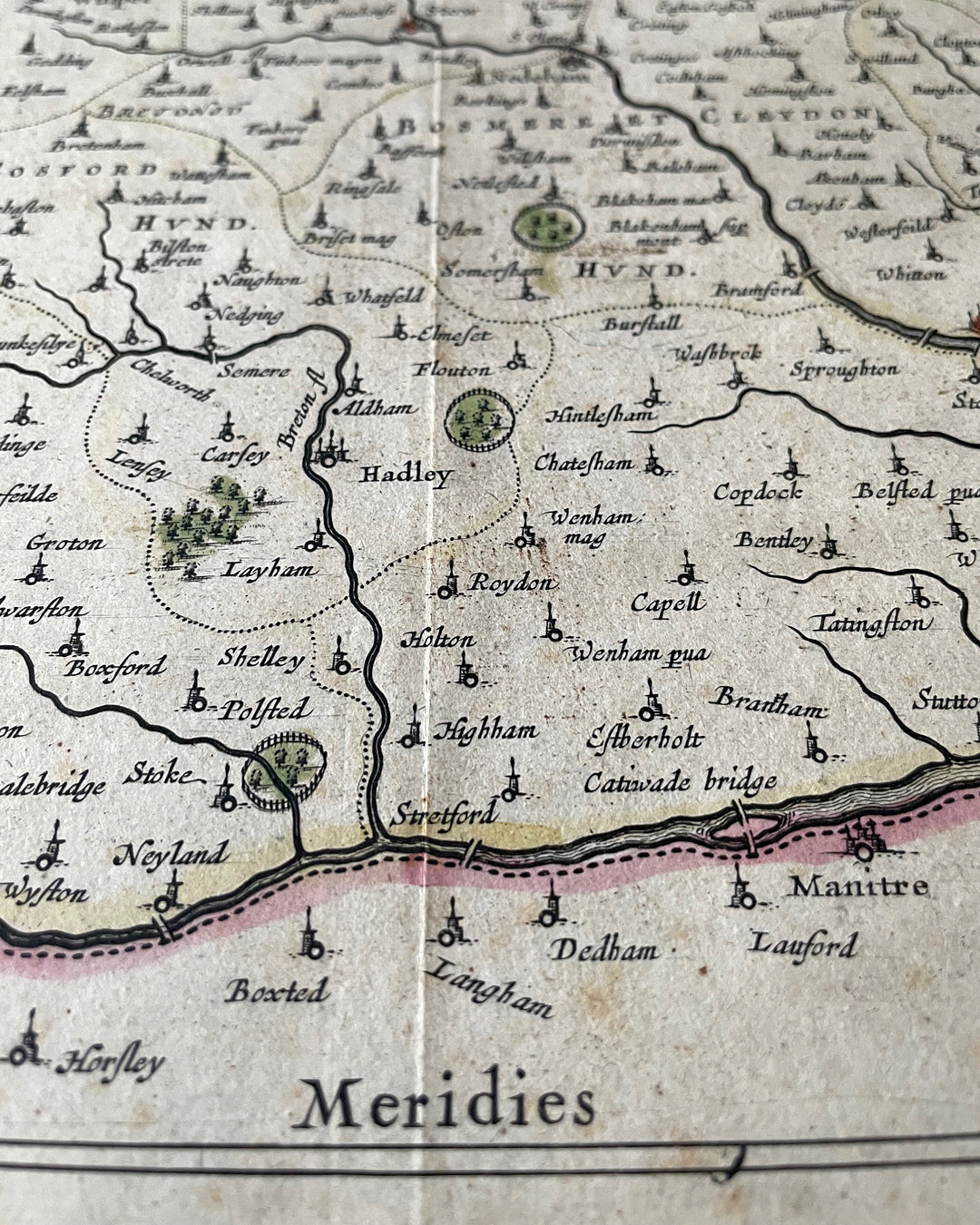 Suffolcia Vernacule Suffolke - Suffolk County Map By Joan Blaeu - 1648 Edition ANTIQUE