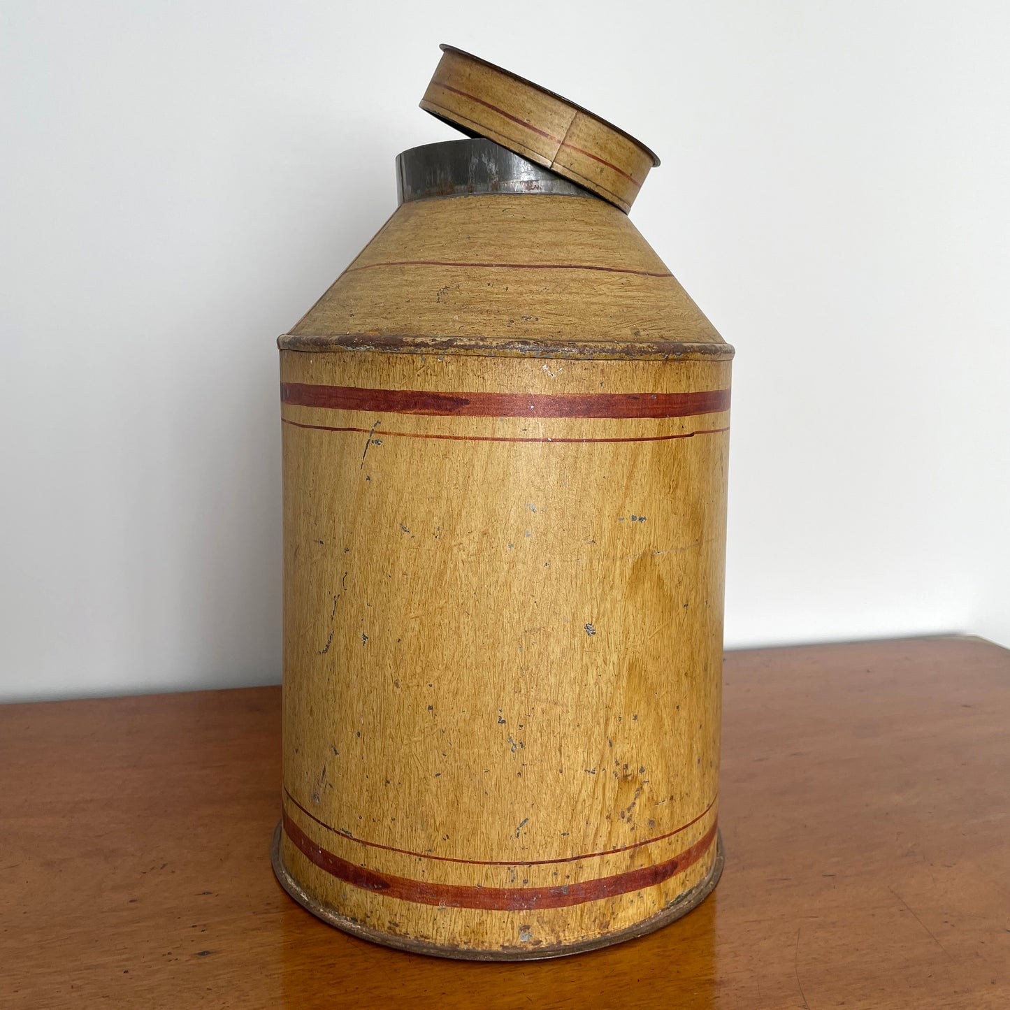Toleware Tea Canister Faux Wood Hand Painted 19th Century ANTIQUE