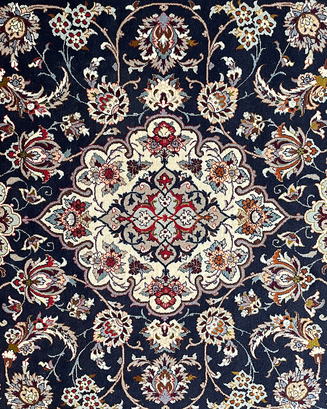 Persian Rug Isfahan 201cm x 127.5cm Navy & Ivory VINTAGE