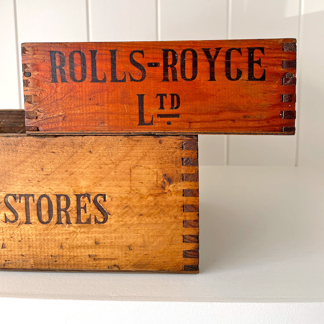 Rolls Royce Ltd Factory Wooden Tool Boxes Set Of Two VINTAGE