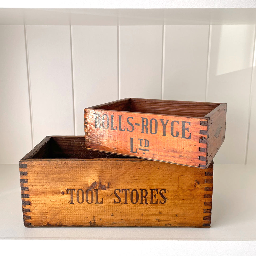 Rolls Royce Ltd Factory Wooden Tool Boxes Set Of Two VINTAGE