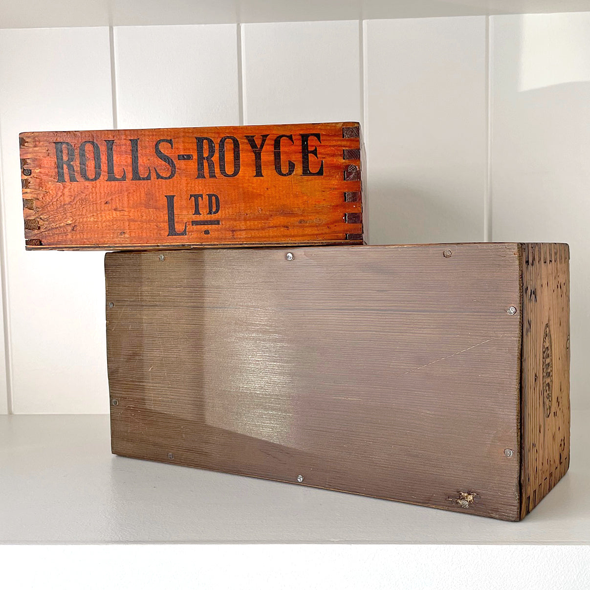 Rolls Royce Ltd Factory Wooden Tool Boxes Set Of Two VINTAGE