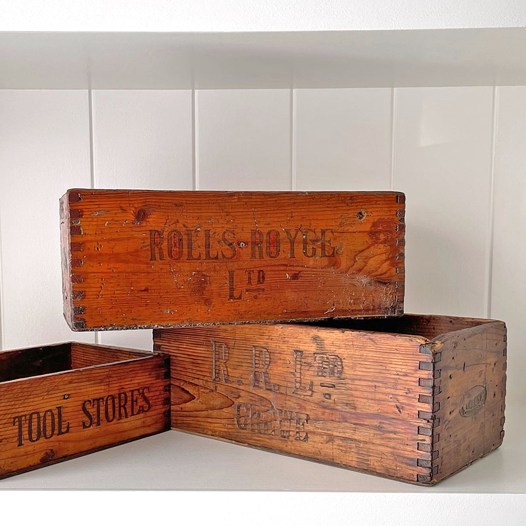 Rolls Royce Ltd Factory Wooden Tool Boxes Set Of Three VINTAGE