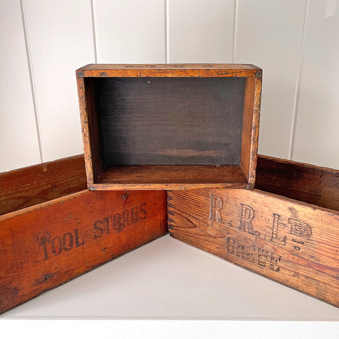 Rolls Royce Ltd Factory Wooden Tool Boxes Set Of Three VINTAGE