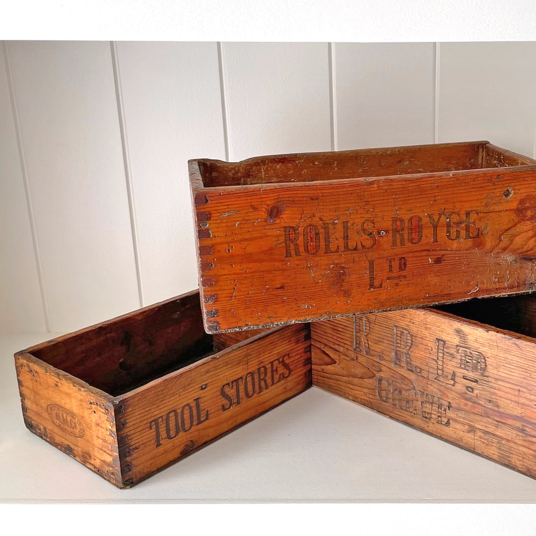 Rolls Royce Ltd Factory Wooden Tool Boxes Set Of Three VINTAGE