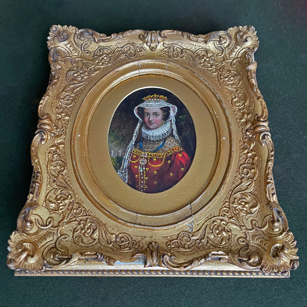 Miniature Portrait Painting Mary Queen Of Scots English School 1860's ANTIQUE