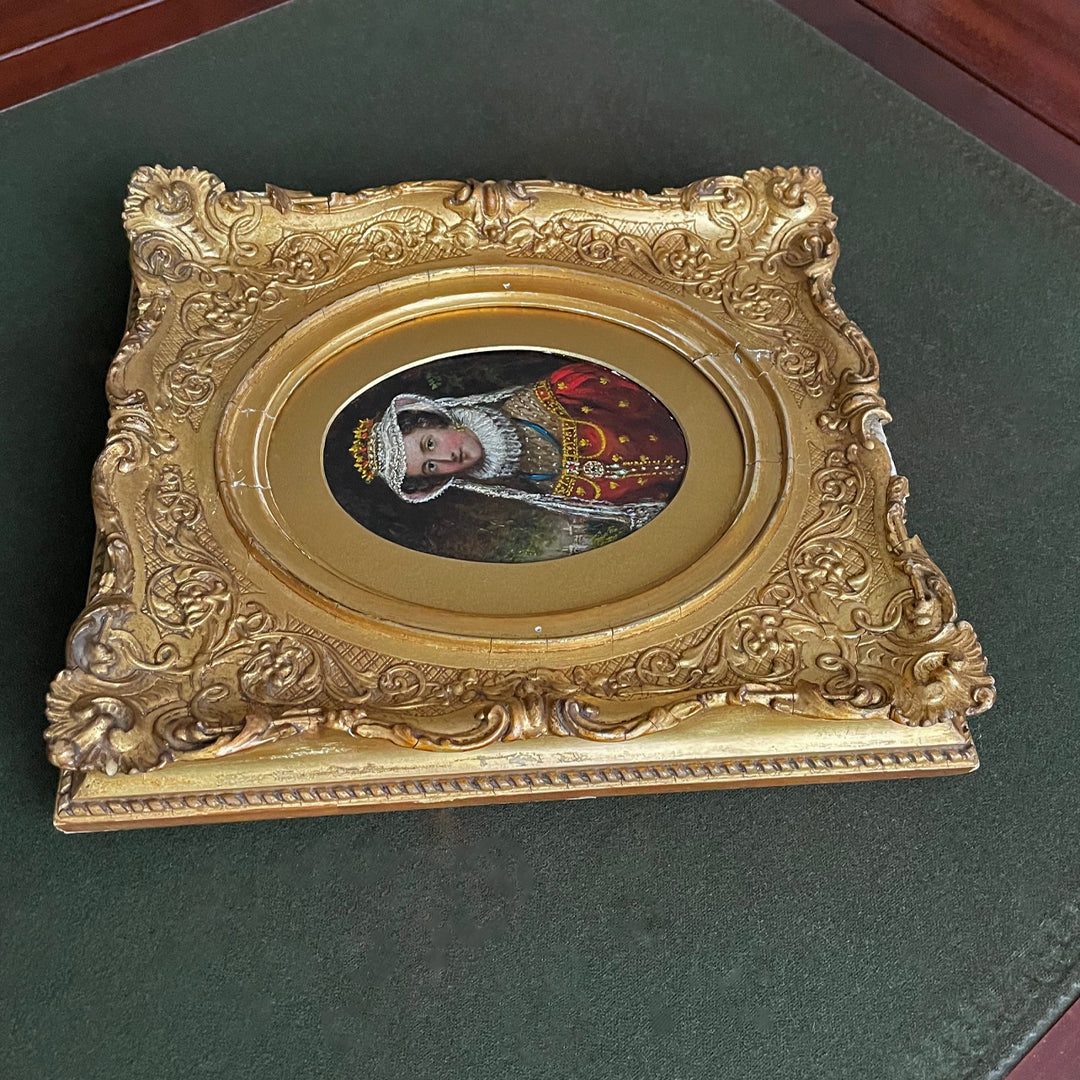 Miniature Portrait Painting Mary Queen Of Scots English School 1860's ANTIQUE