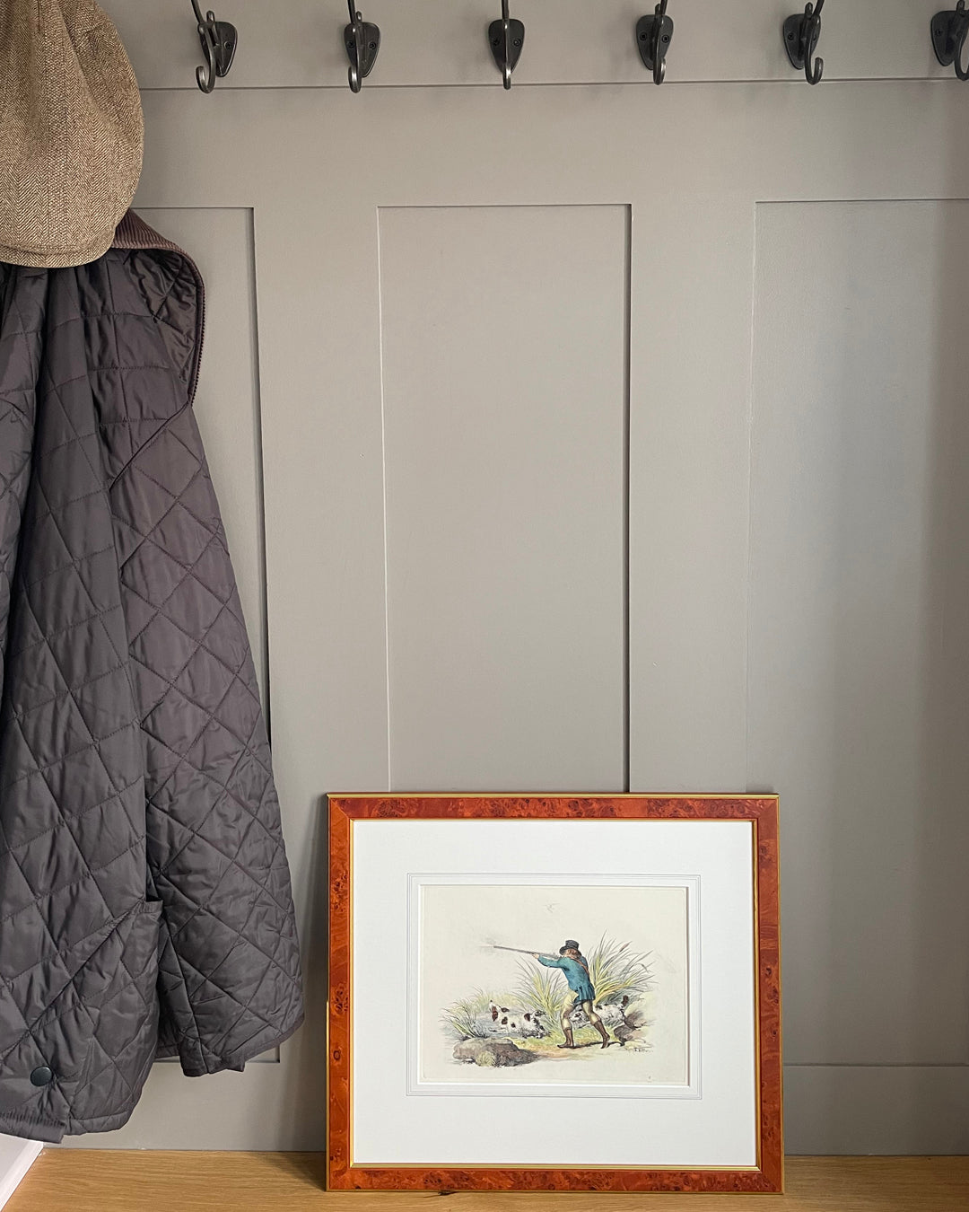 Framed Etching Shooter & Spaniels 50 x 43cm Early 19th Century ANTIQUE