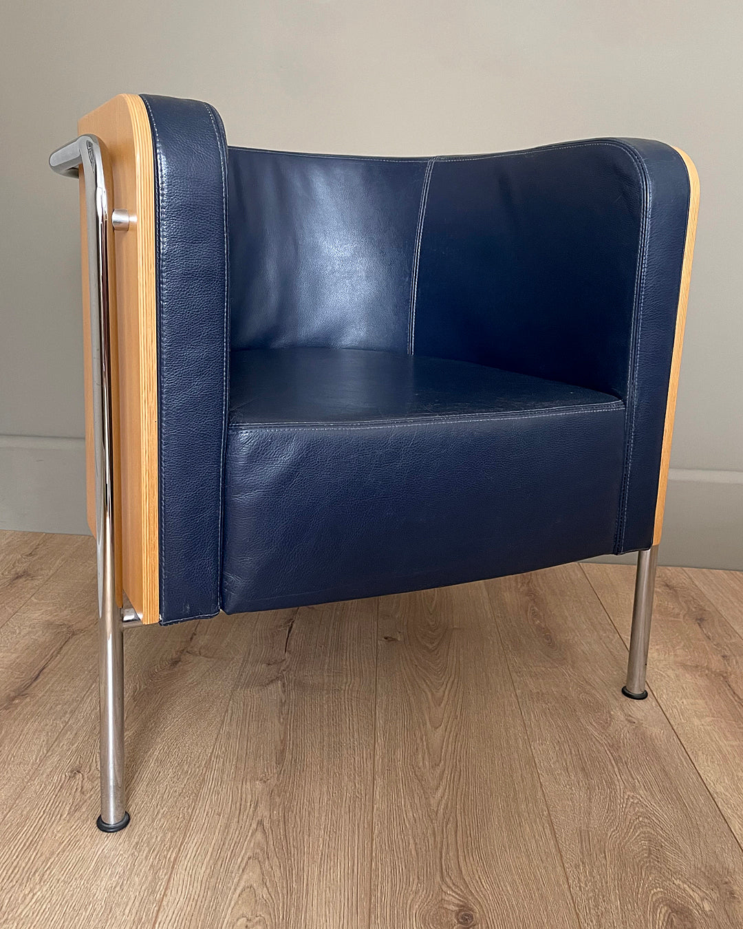 2x Thonet S3001 Club Chair Christoph Zschocke Navy Leather VINTAGE