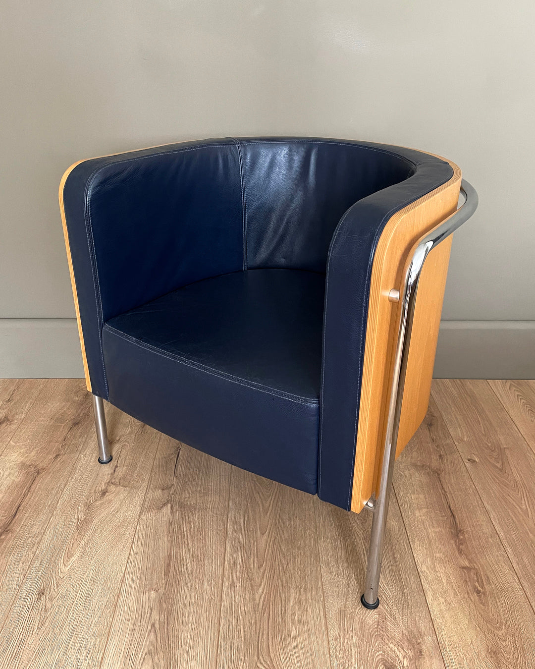 2x Thonet S3001 Club Chair Christoph Zschocke Navy Leather VINTAGE