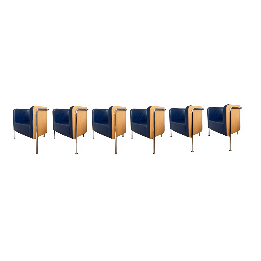2x Thonet S3001 Club Chair Christoph Zschocke Navy Leather VINTAGE