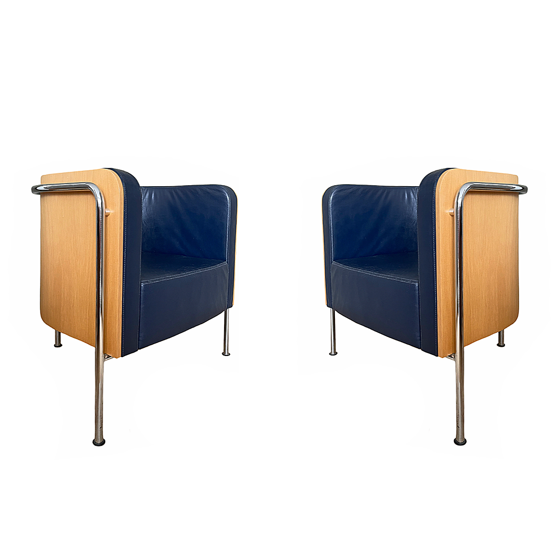 2x Thonet S3001 Club Chair Christoph Zschocke Navy Leather VINTAGE