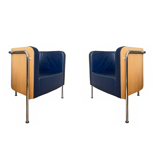 2x Thonet S3001 Club Chair Christoph Zschocke Navy Leather VINTAGE