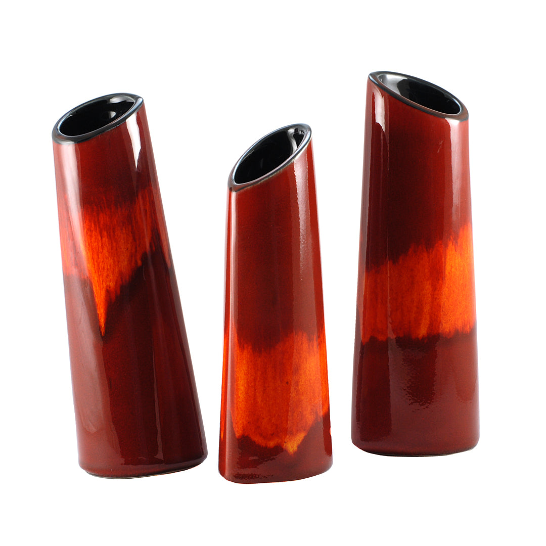 Poole Pottery Trio Of Vases Elongated Tear Drop Flame Glazed 20 & 23cm VINTAGE