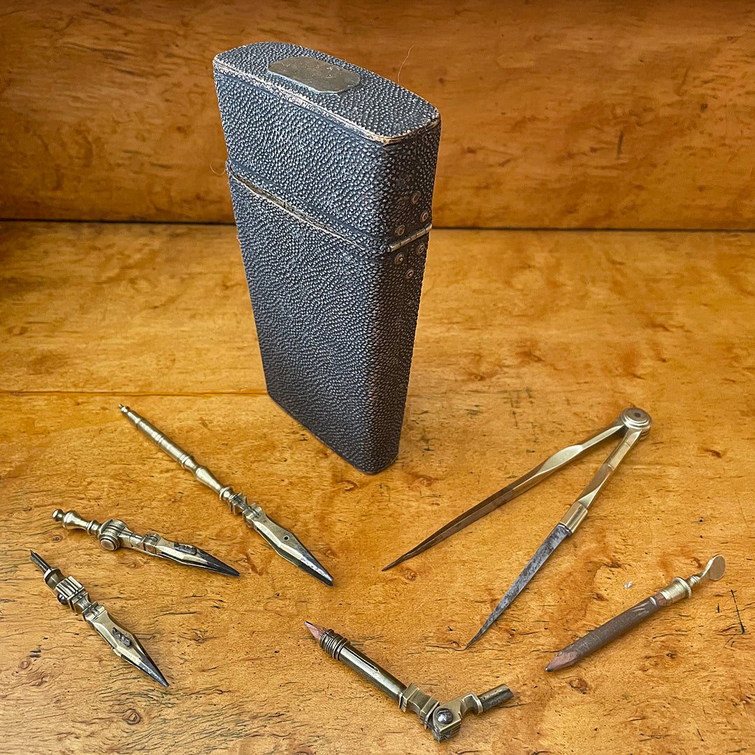 W. Harris & Co Drawing Instruments In Fish Skin Case 1815-41 ANTIQUE